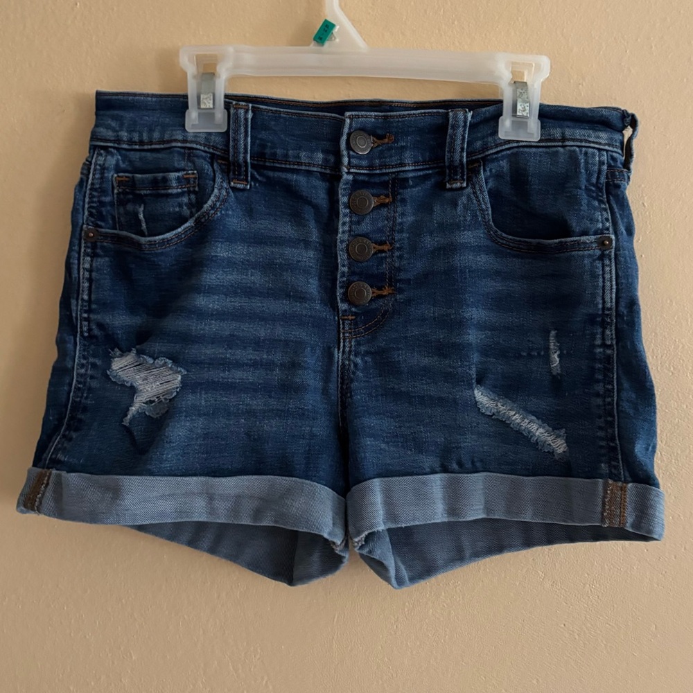 Old Navy Blue Boyfriend Mid-Rise Distressed Denim Short - 6